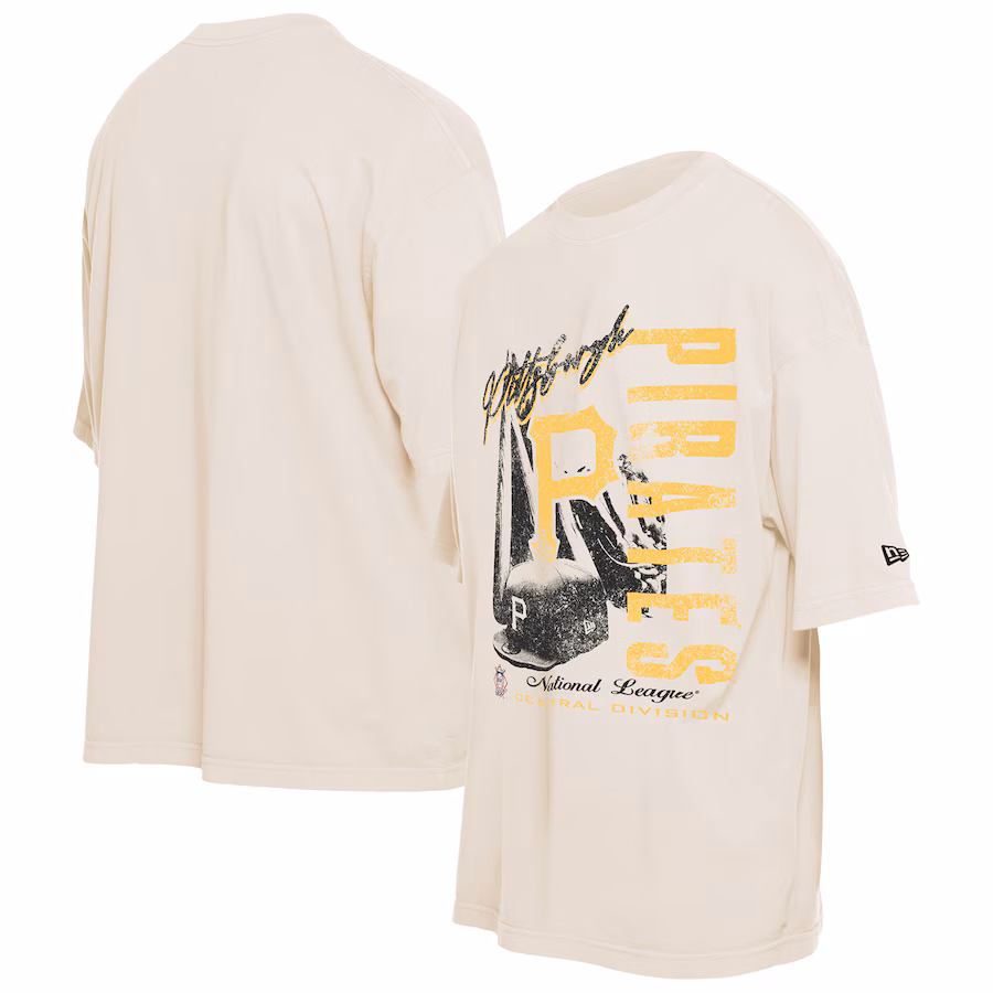 Men's Pittsburgh Pirates New Era Cream Cooperstown Collection Oversized Throwback Distressed T-Shirt - ujerseystore