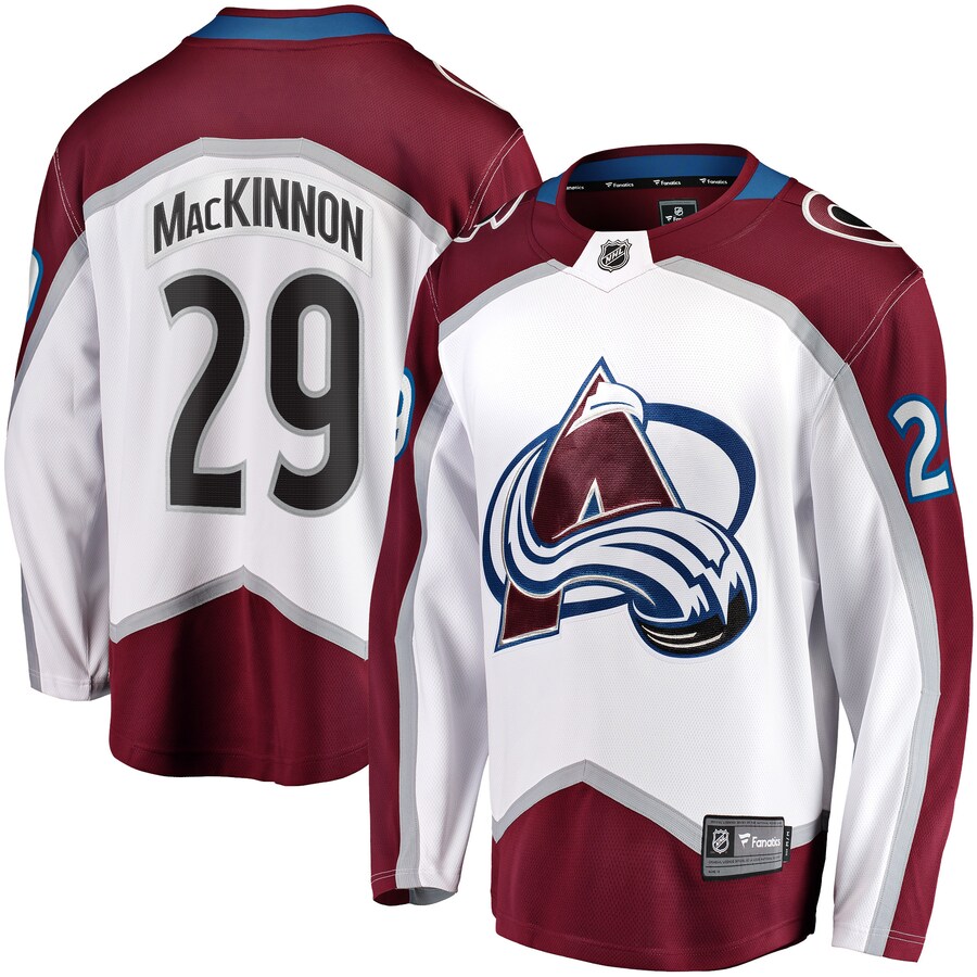 Men's Colorado Avalanche Nathan MacKinnon Fanatics Branded White Away Premier Breakaway Player Jersey - ujerseystore