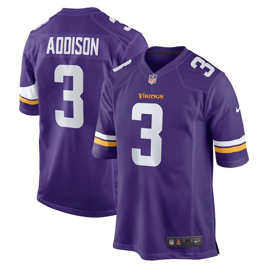 Men's Minnesota Vikings Jordan Addison Nike Purple 2023 NFL Draft First Round Pick Game Jersey - ujerseystore