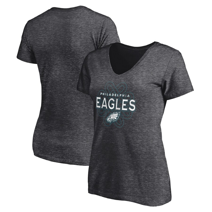 Women's Philadelphia Eagles Charcoal Celtic Knot V-Neck T-Shirt - ujerseystore