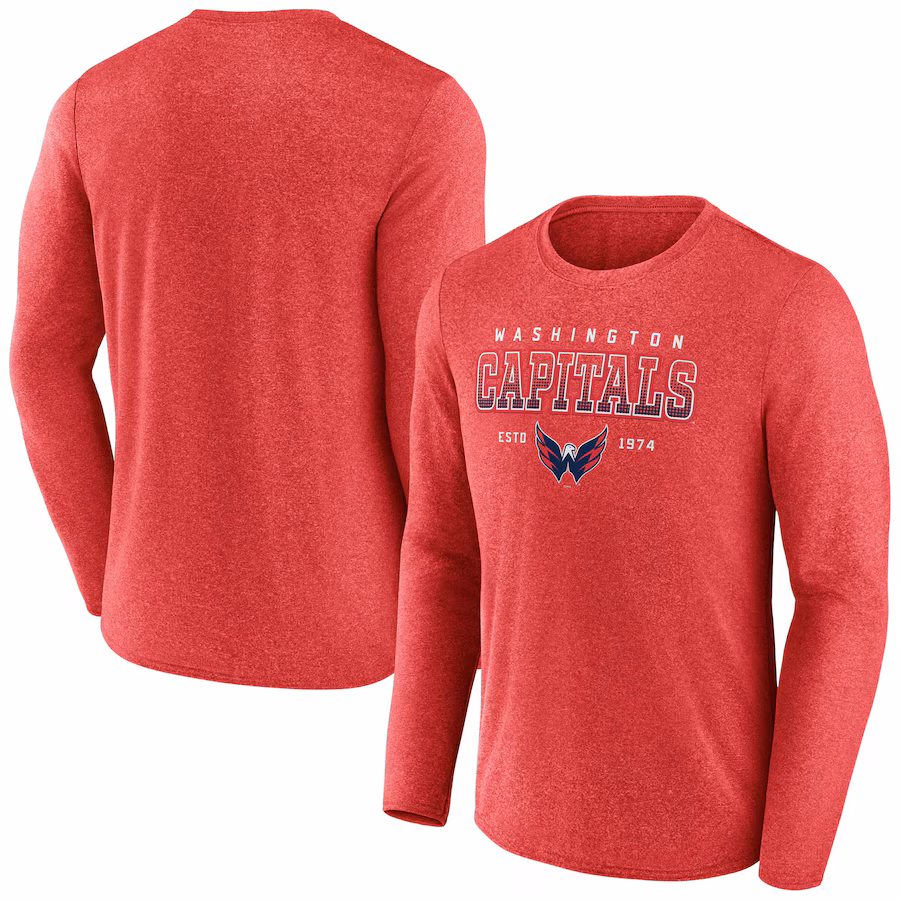Men's Washington Capitals Fanatics Heather Red Long Sleeve T-Shirt - ujerseystore