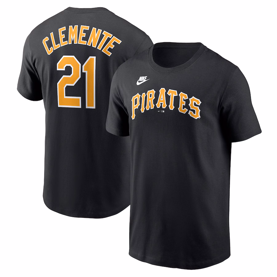Men's Pittsburgh Pirates Roberto Clemente Nike Black Fuse Name & Number T-Shirt - ujerseystore