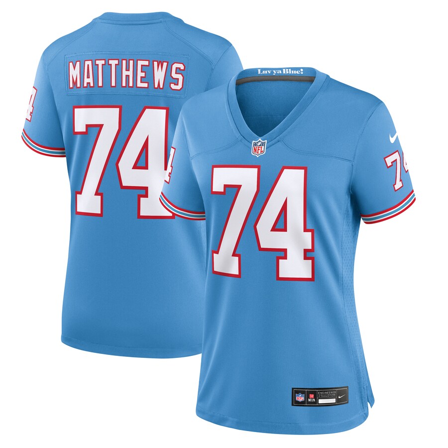 Women's Tennessee Titans Bruce Matthews Nike Light Blue Oilers Throwback Retired Player Game Jersey - ujerseystore