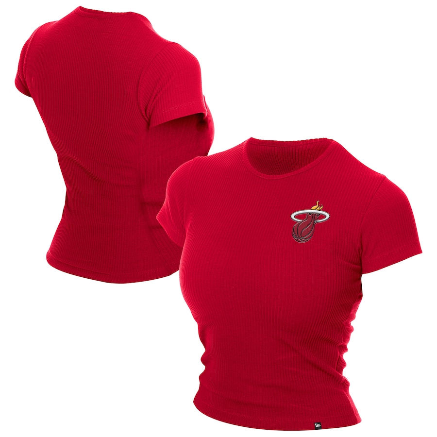 Women's Miami Heat  New Era Dark Red Leisure Collection Baby Doll Cropped T-Shirt - ujerseystore