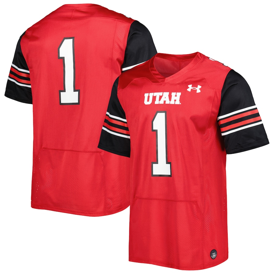 Men's Under Armour #1 Red Utah Utes Team Wordmark Replica Football Jersey - ujerseystore