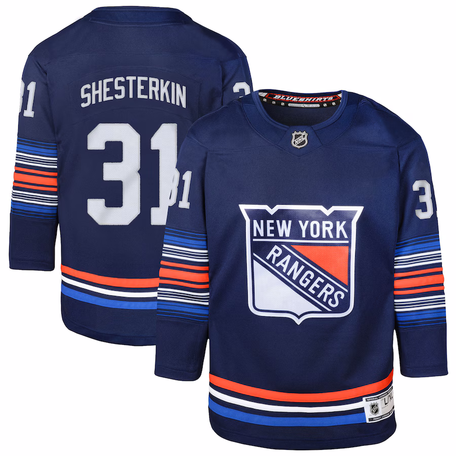 Youth New York Rangers Igor Shesterkin Navy Alternate Premier Player Jersey - ujerseystore