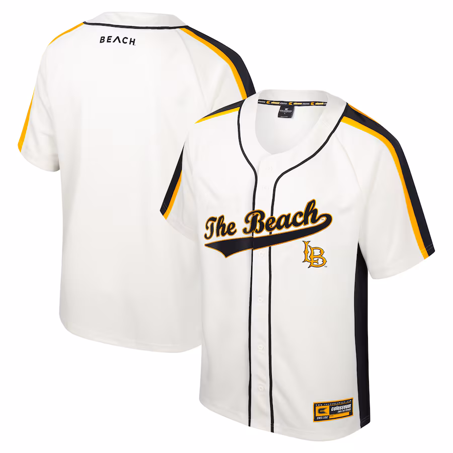 Men's Colosseum Cream Cal State Long Beach The Beach Ruth Button-Up Baseball Jersey - ujerseystore