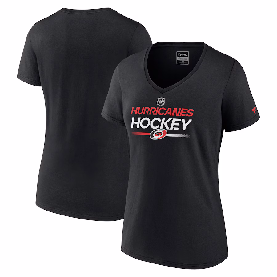 Women's Carolina Hurricanes Fanatics Black Authentic Pro V-Neck T-Shirt - ujerseystore