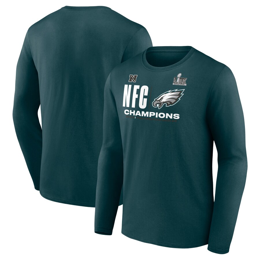 Men's Philadelphia Eagles  Fanatics Midnight Green 2024 NFC Champions Hail Mary Long Sleeve T-Shirt - ujerseystore