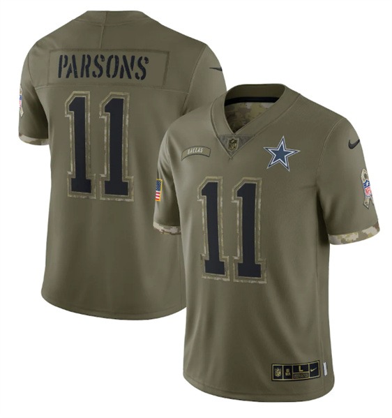 Men's Dallas Cowboys #11 Micah Parsons 2022 Olive Salute To Service Limited Stitched Jersey - ujerseystore