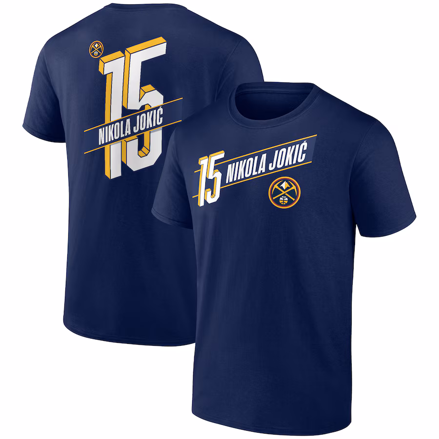 Men's Denver Nuggets Nikola Jokic Navy Full-Court Press Name & Number T-Shirt - ujerseystore