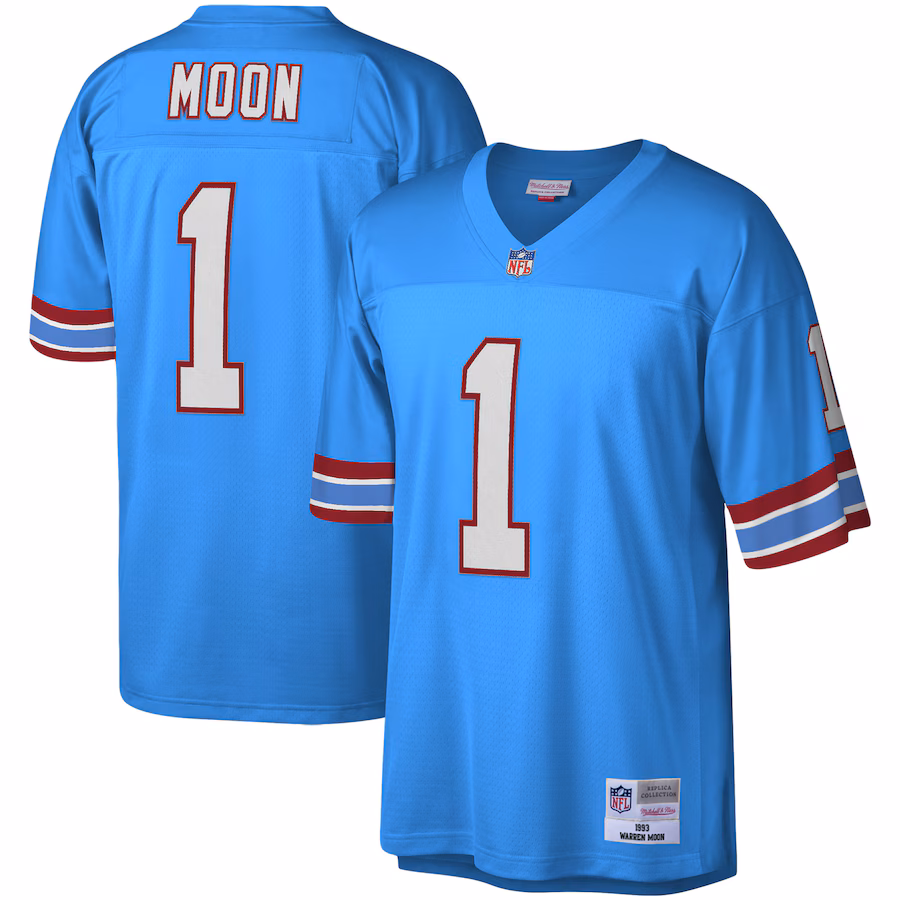 Men's Houston Oilers Warren Moon Mitchell & Ness Light Blue Legacy Replica Jersey - ujerseystore