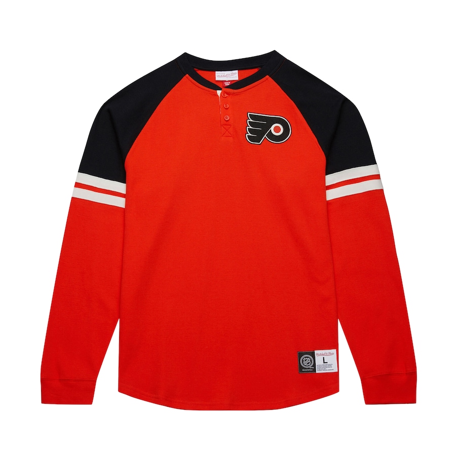 Men's Philadelphia Flyers Mitchell & Ness Orange Thermal Henley Long Sleeve T-Shirt - ujerseystore