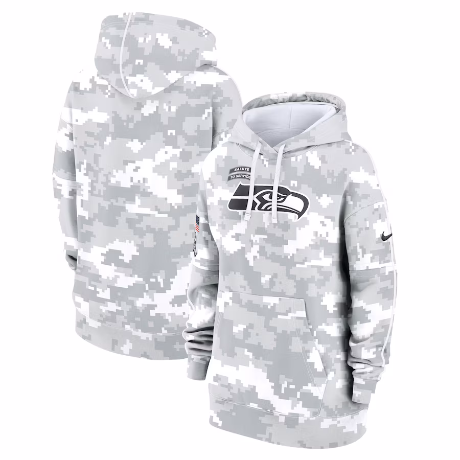 Women's Seattle Seahawks Nike Arctic Camo 2024 Salute To Service Club Fleece Pullover Hoodie - ujerseystore