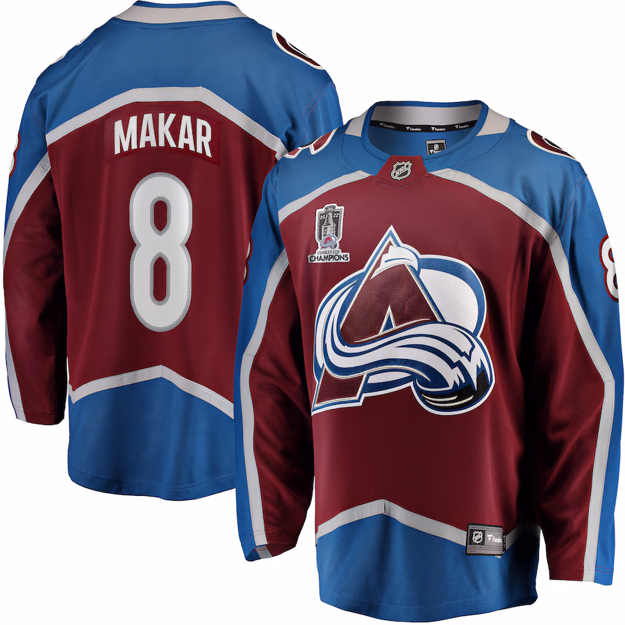 Men's Colorado Avalanche Cale Makar Fanatics Burgundy 2022 Stanley Cup Champions Breakaway Patch Player Jersey - ujerseystore