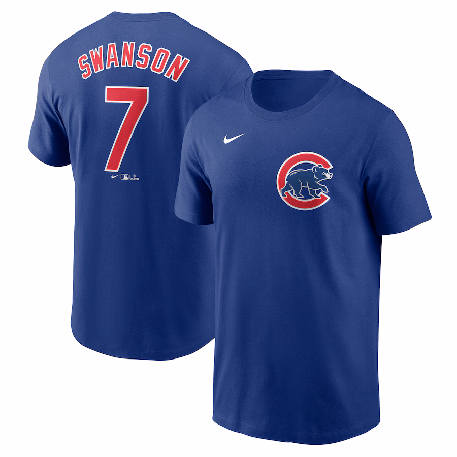 Men's Chicago Cubs Dansby Swanson Nike Royal Fuse Name & Number T-Shirt - ujerseystore