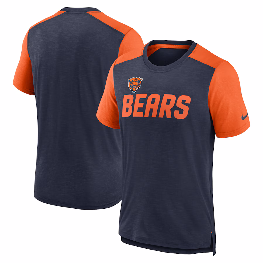 Men's Chicago Bears Nike Heathered Navy/Heathered Orange Color Block Team Name T-Shirt - ujerseystore