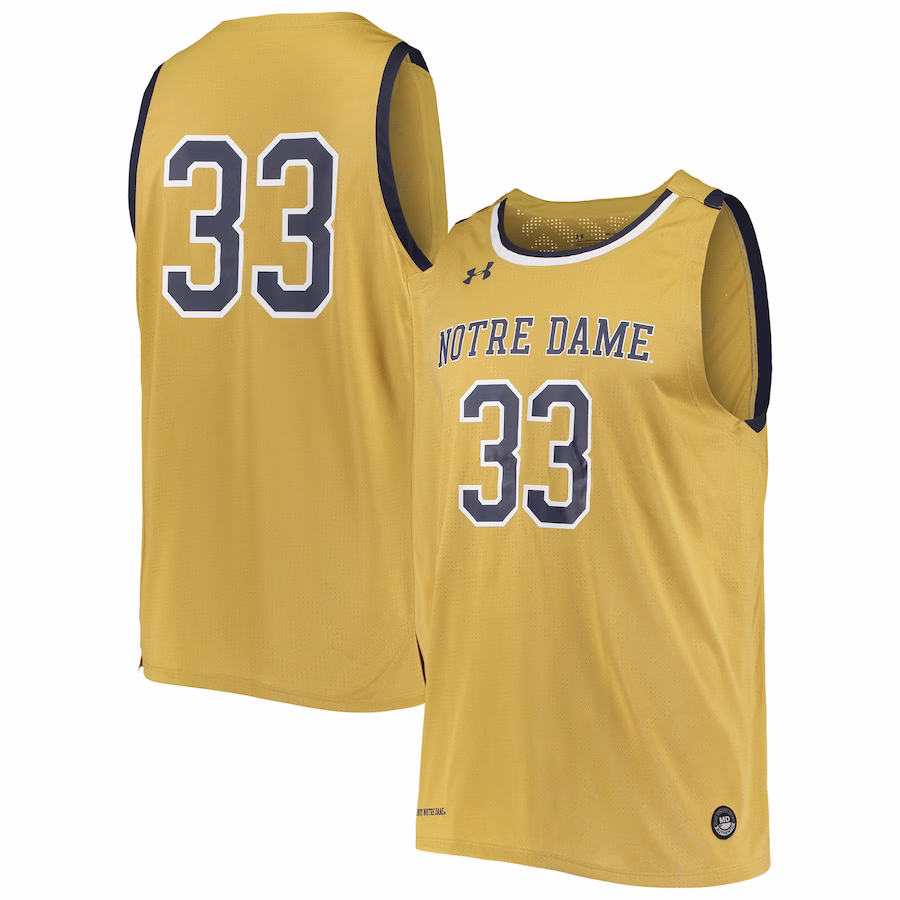 #33 Notre Dame Fighting Irish Under Armour College Replica Basketball Jersey - Gold - ujerseystore