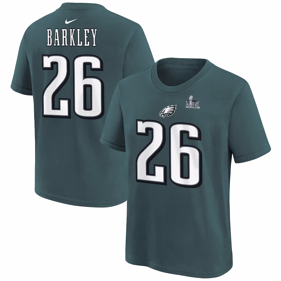 Youth Philadelphia Eagles Saquon Barkley Nike Midnight Green Super Bowl LIX Player Name & Number T-Shirt - ujerseystore