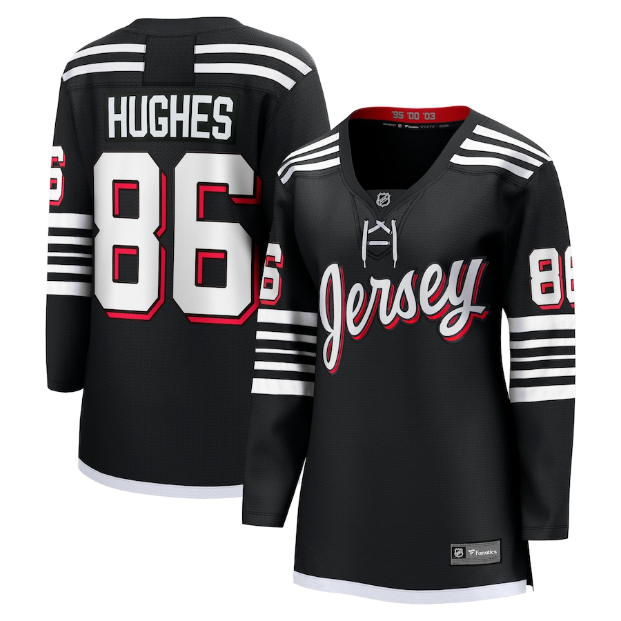Women's New Jersey Devils Jack Hughes Fanatics Black Alternate Premier Breakaway Player Jersey - ujerseystore