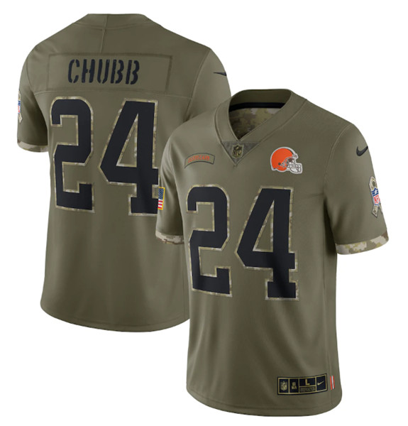 Men's Cleveland Browns #24 Nick Chubb 2022 Olive Salute To Service Limited Stitched Jersey - ujerseystore