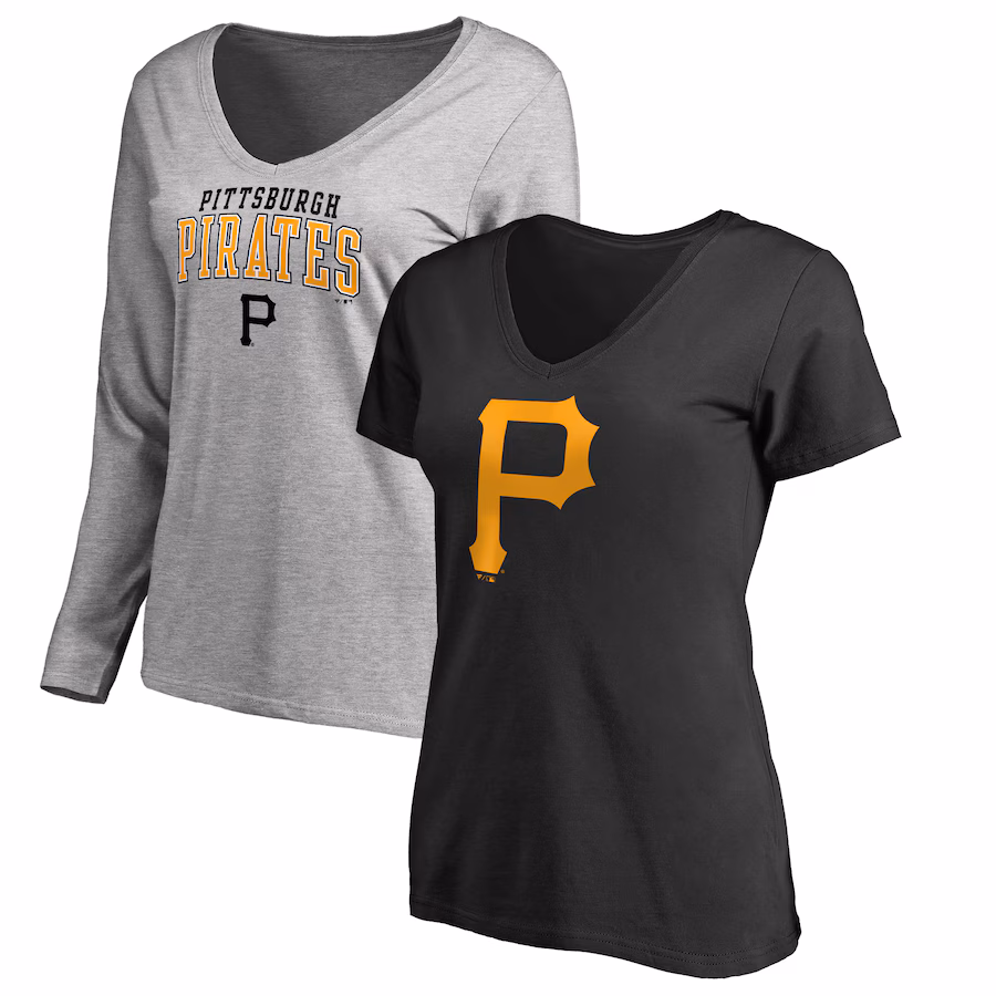 Women's Pittsburgh Pirates Fanatics Black/Heather Gray Short & Long Sleeve T-Shirt Combo Pack - ujerseystore
