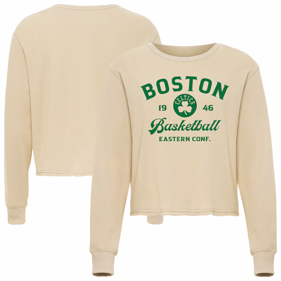 Unisex Boston Celtics Sportiqe Cream High Country Collection Cullen Waffle Knit Long Sleeve T-Shirt - ujerseystore
