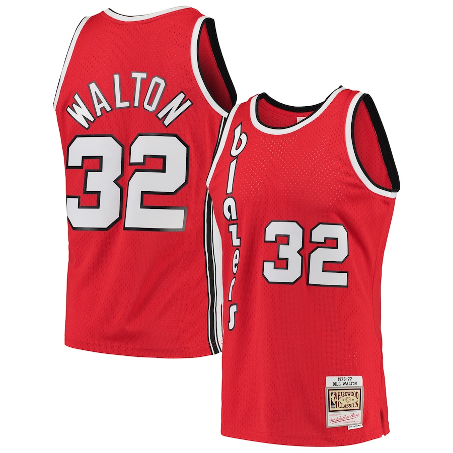 Men's Portland Trail Blazers Bill Walton Mitchell & Ness Red 1976/77 Hardwood Classics Swingman Jersey - ujerseystore