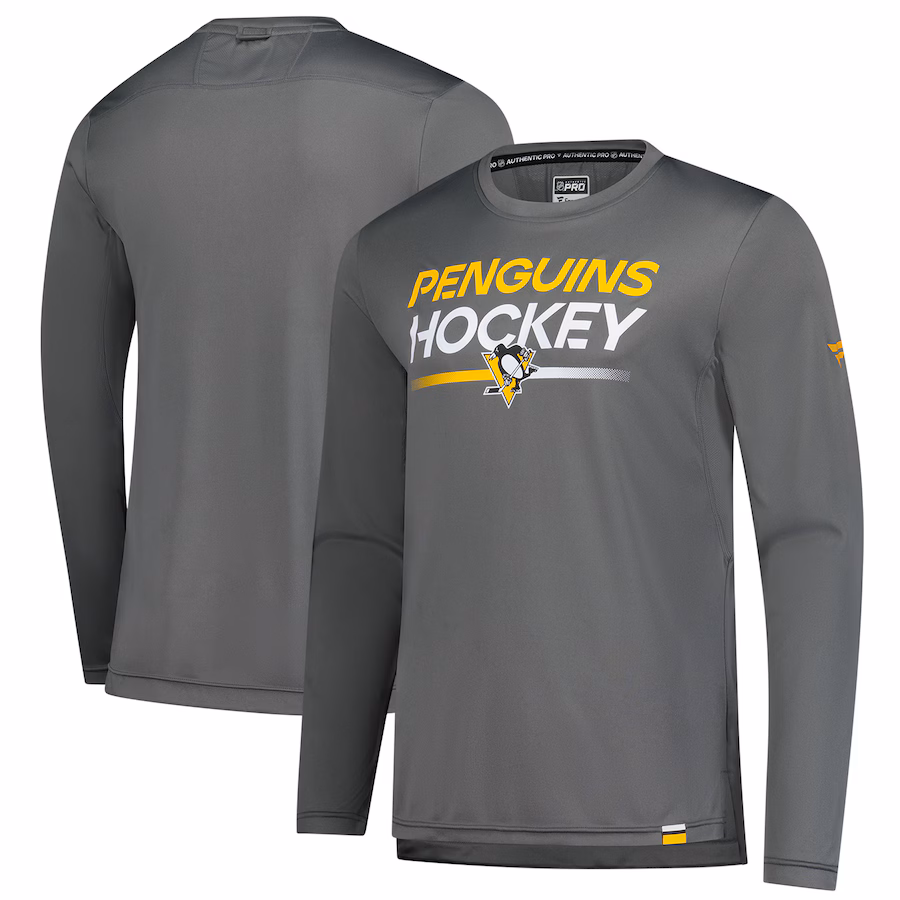 Men's Pittsburgh Penguins Fanatics Gray Authentic Pro Tech Long Sleeve T-Shirt - ujerseystore