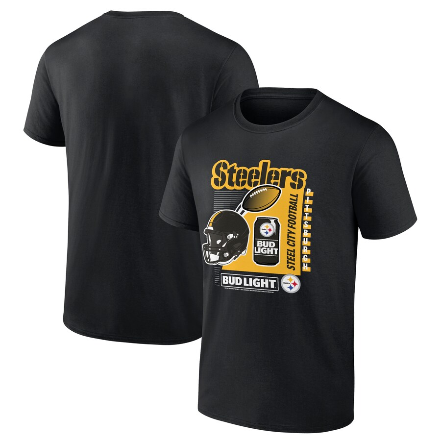 Men's Pittsburgh Steelers Black Bud Light T-Shirt - ujerseystore