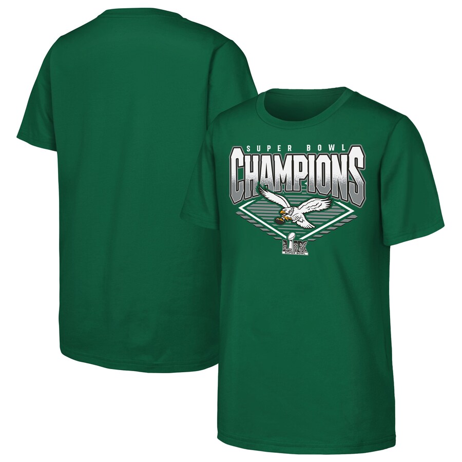 Youth Philadelphia Eagles Kelly Green Super Bowl LIX Champions Retro Diamond T-Shirt - ujerseystore