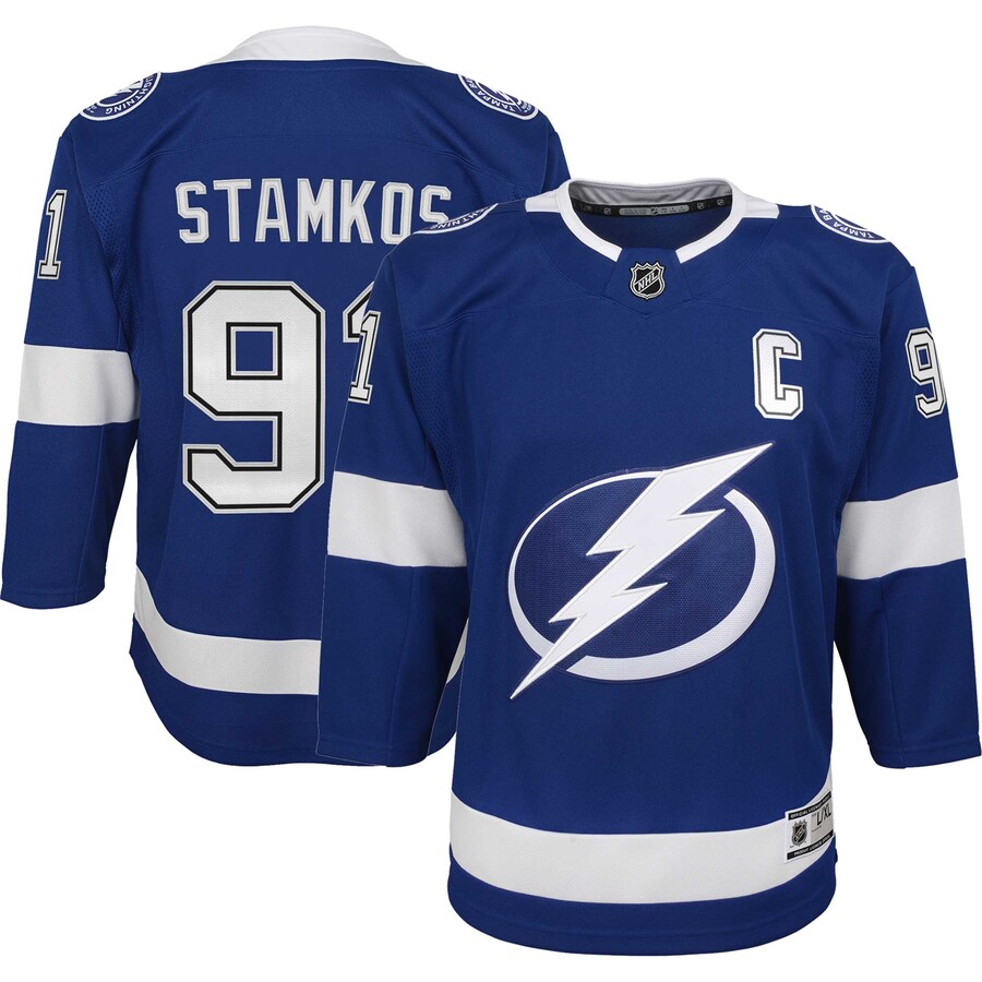 Youth Tampa Bay Lightning Steven Stamkos Blue Home Captain Premier Player Jersey - ujerseystore