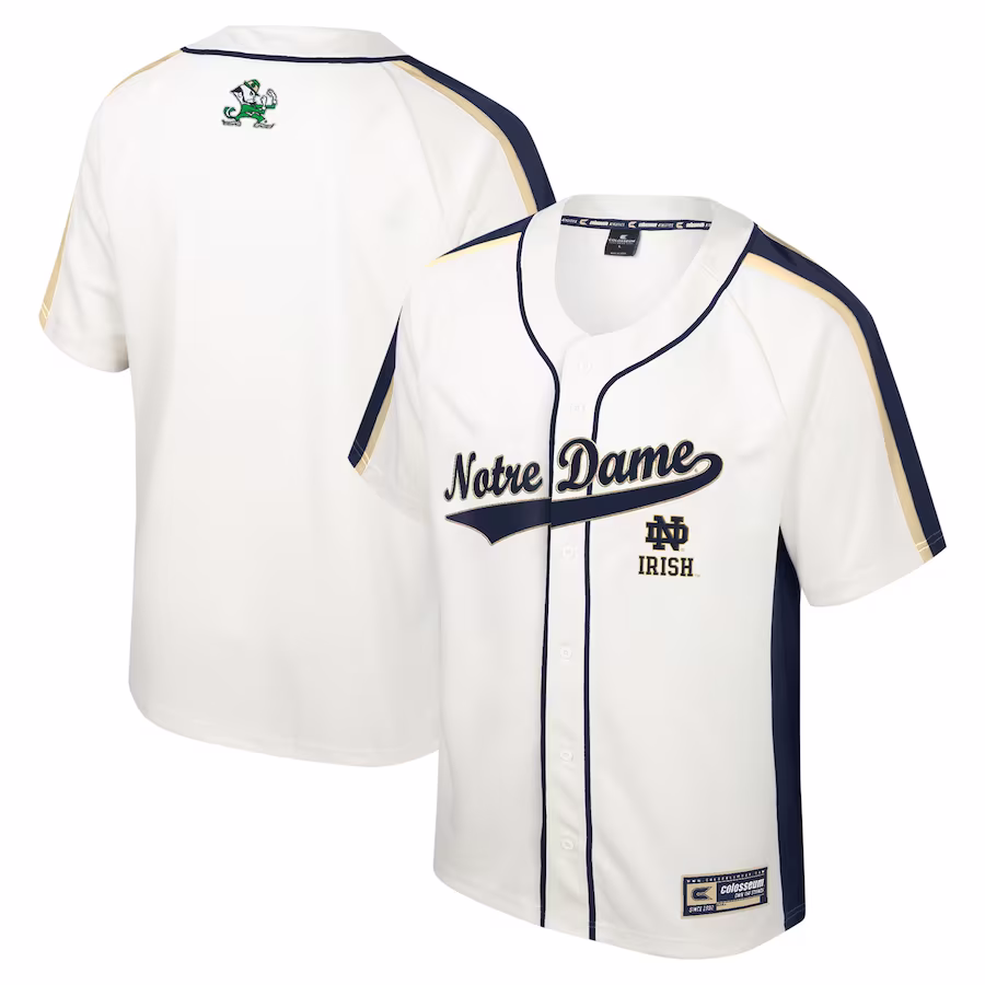 Notre Dame Fighting Irish Colosseum Ruth Button-Up Baseball Jersey - Cream - ujerseystore