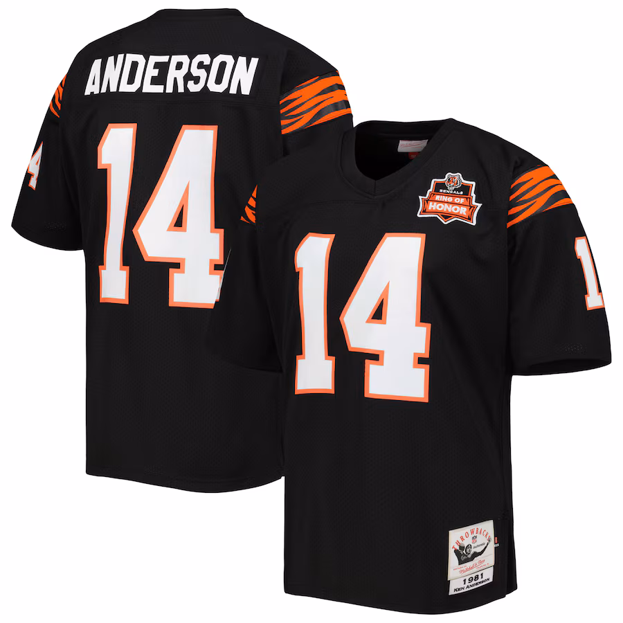 Men's Cincinnati Bengals 1981 Ken Anderson Mitchell & Ness Black Authentic Throwback Retired Player Jersey - ujerseystore