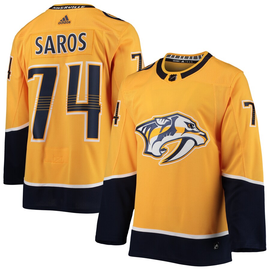Men's Nashville Predators Juuse Saros adidas Gold Home Authentic Player Jersey - ujerseystore