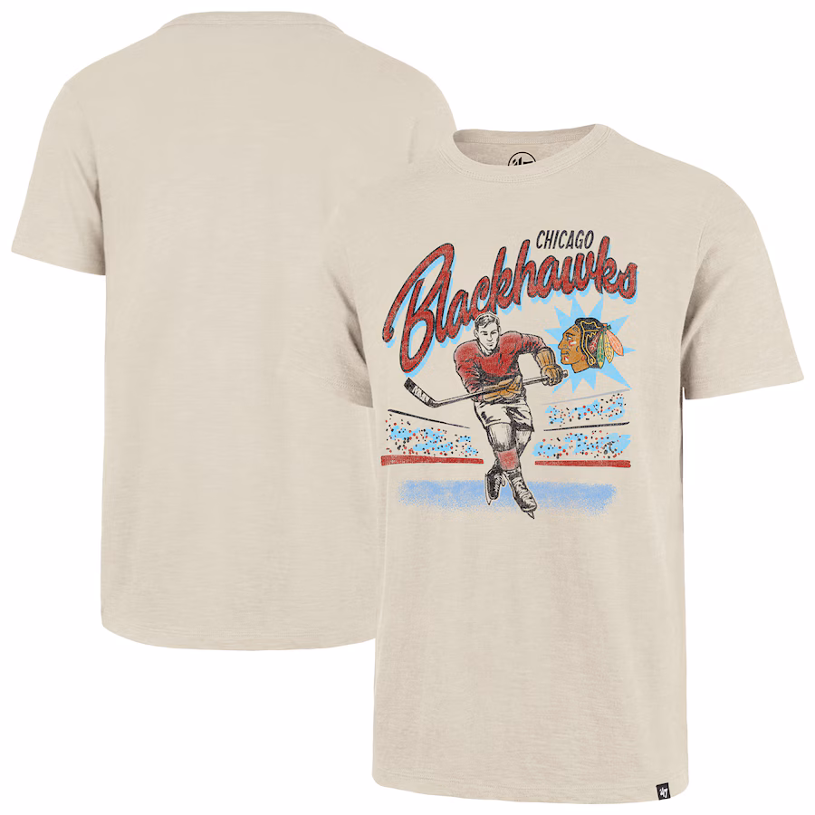 Men's Chicago Blackhawks '47 Natural Hockey Player Golden Age Scrum T-Shirt - ujerseystore
