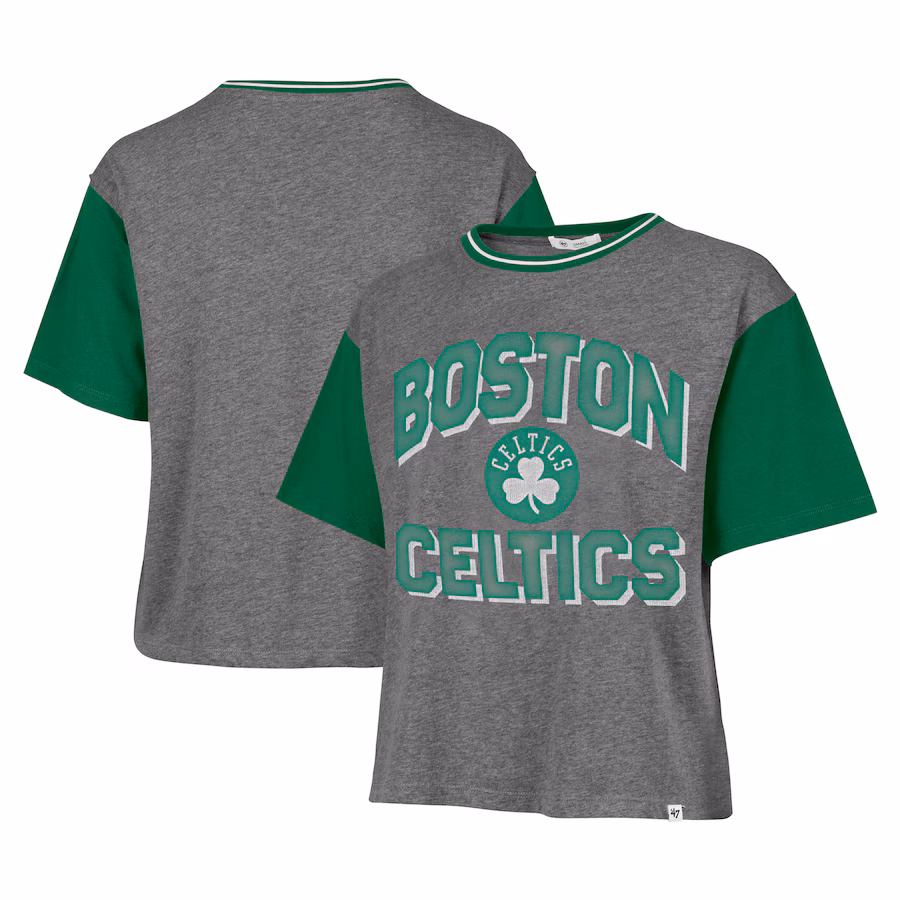 Women's Boston Celtics  '47 Gray Rise Clubhouse Ziggy Color Block T-Shirt - ujerseystore