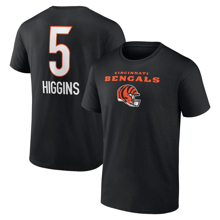 Men's Cincinnati Bengals Tee Higgins Black Team Wordmark Player Name & Number T-Shirt - ujerseystore