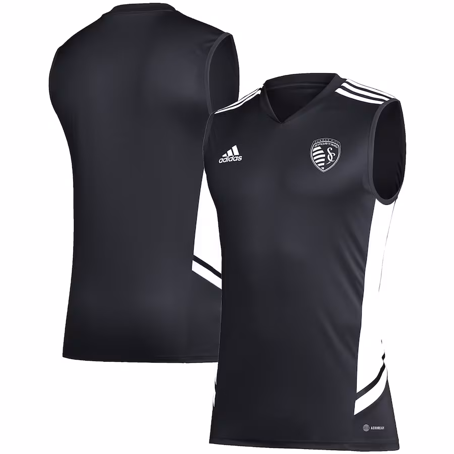 Men's Sporting Kansas City adidas Black/White Sleeveless Training Jersey - ujerseystore