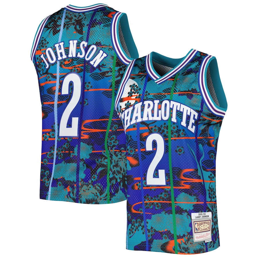 Men's Charlotte Hornets Larry Johnson Mitchell & Ness Teal 1992/93 Hardwood Classics Lunar New Year Swingman Jersey - ujerseystore