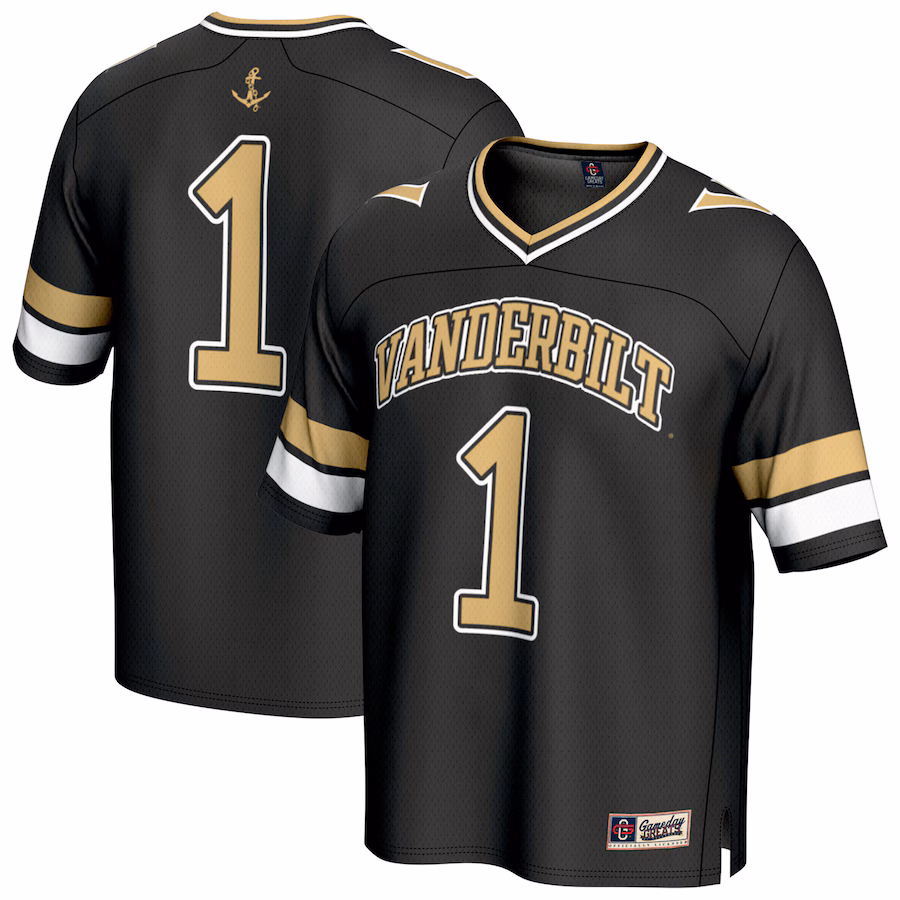 Unisex GameDay Greats #1 Black Vanderbilt Commodores Lightweight Collegiate Football Fashion Jersey - ujerseystore