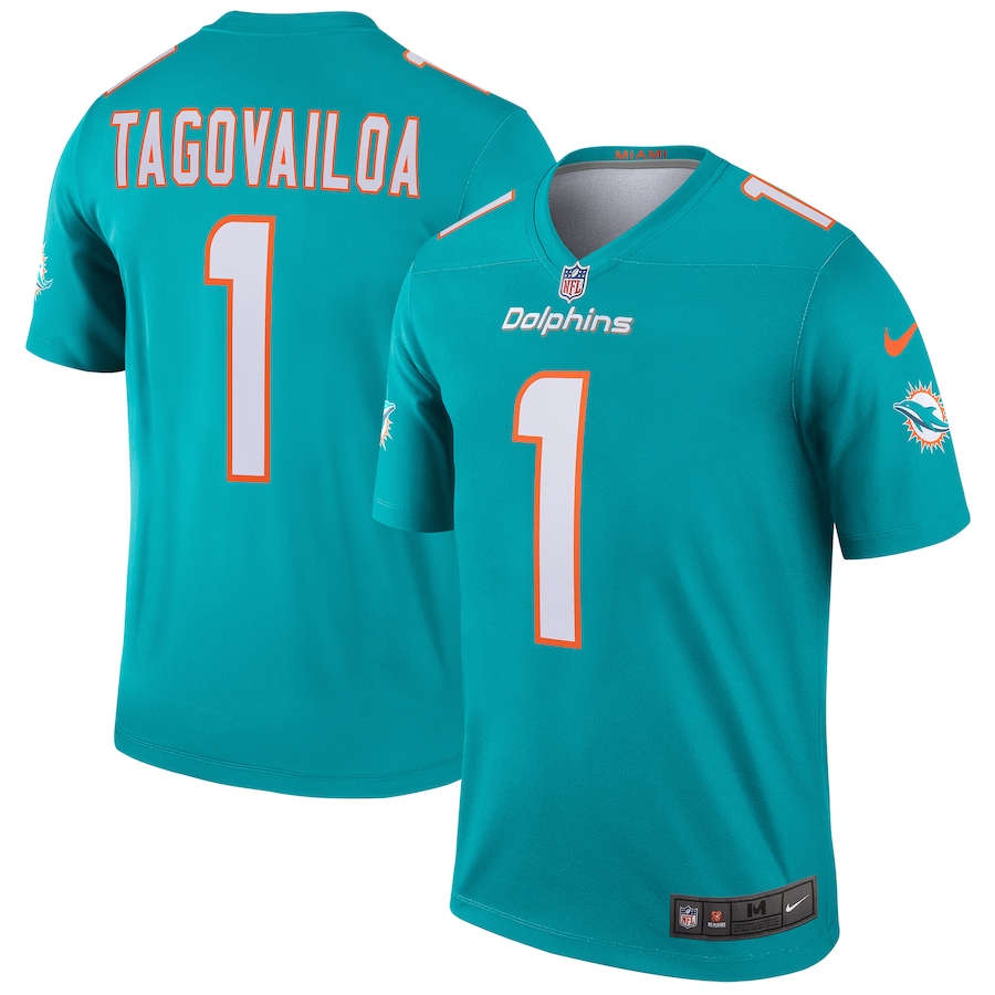 Men's Miami Dolphins Tua Tagovailoa Nike Aqua Team Legend Player Performance Top - ujerseystore