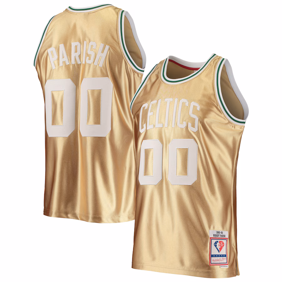 Men's Boston Celtics Robert Parish Gold Mitchell & Ness 75th Anniversary 1985/86 Hardwood Classics Swingman Jersey - ujerseystore
