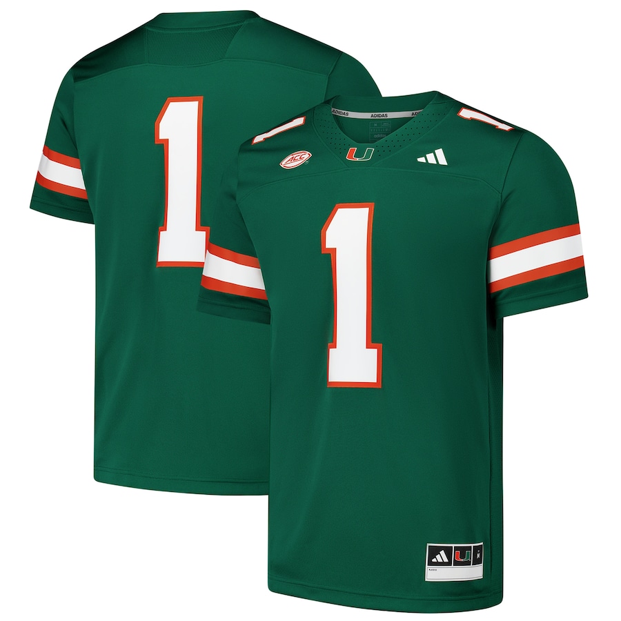 Men's adidas #1 Green Miami Hurricanes  Premier Football Jersey - ujerseystore
