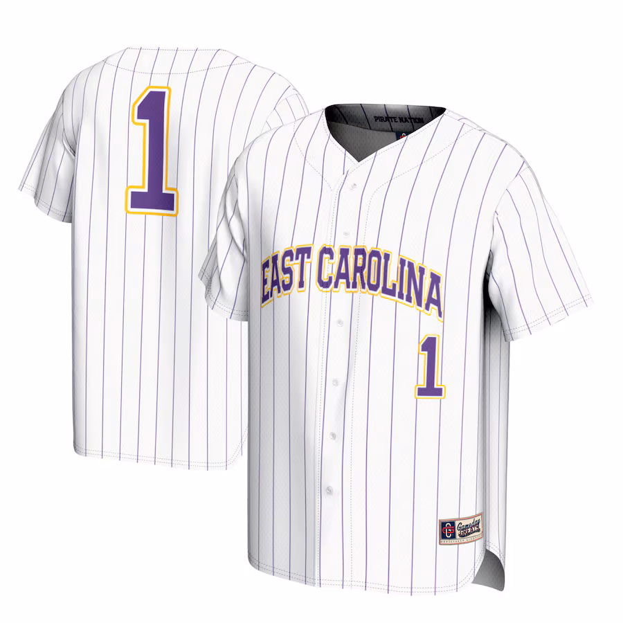 Youth GameDay Greats #1 White ECU Pirates Lightweight Baseball Jersey - ujerseystore