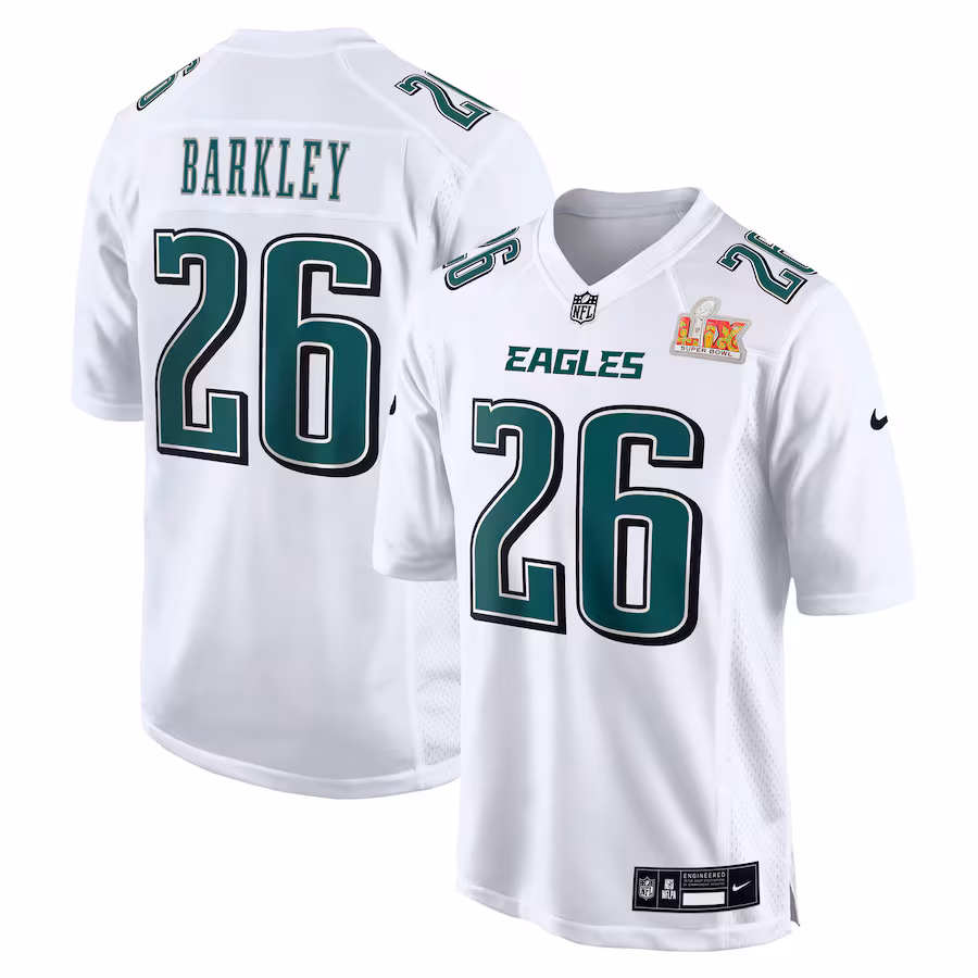 Men's Philadelphia Eagles Saquon Barkley Nike Tundra White Super Bowl LIX Fashion Game Player Jersey - ujerseystore