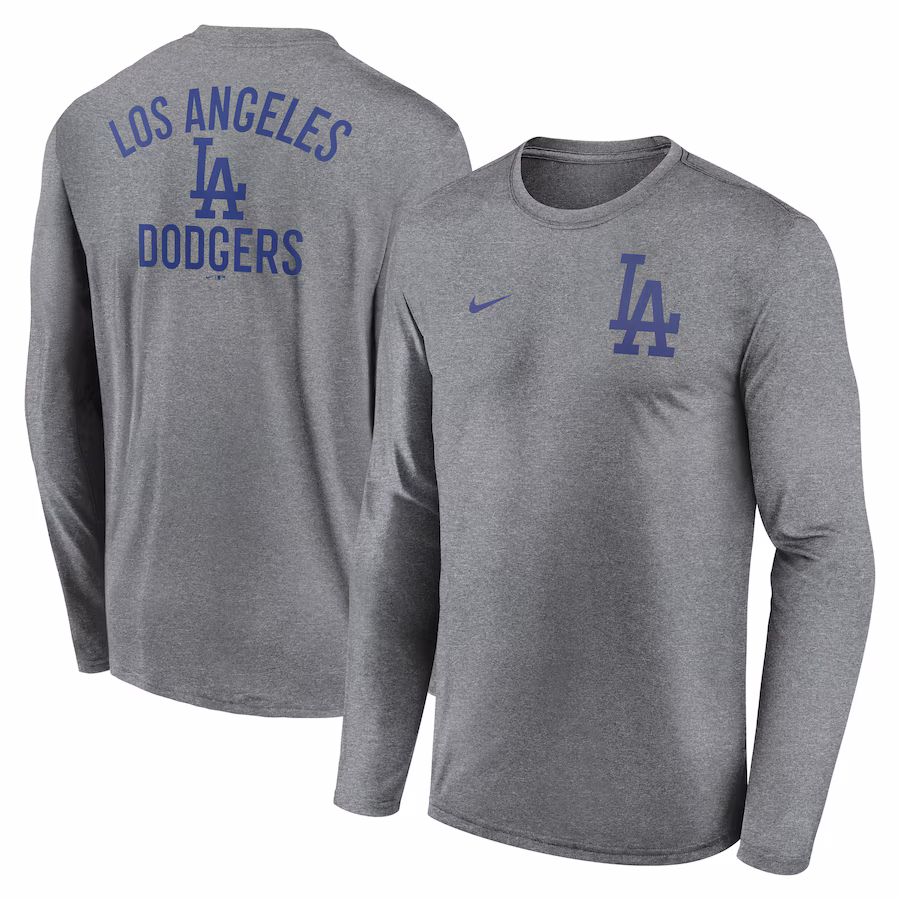 Men's Los Angeles Dodgers Nike Heather Charcoal 2-Hit Legend Performance Long Sleeve T-Shirt - ujerseystore