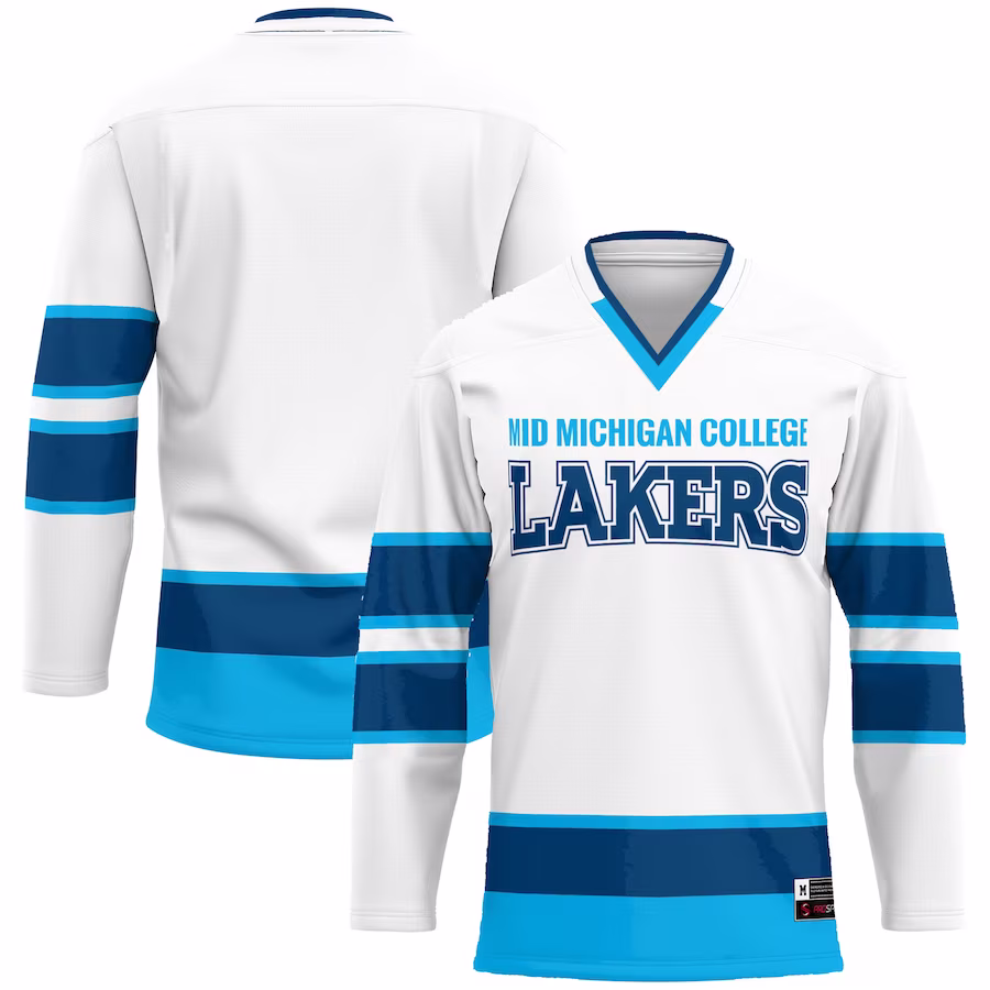 Mid Michigan College GameDay Greats Hockey Jersey - White - ujerseystore