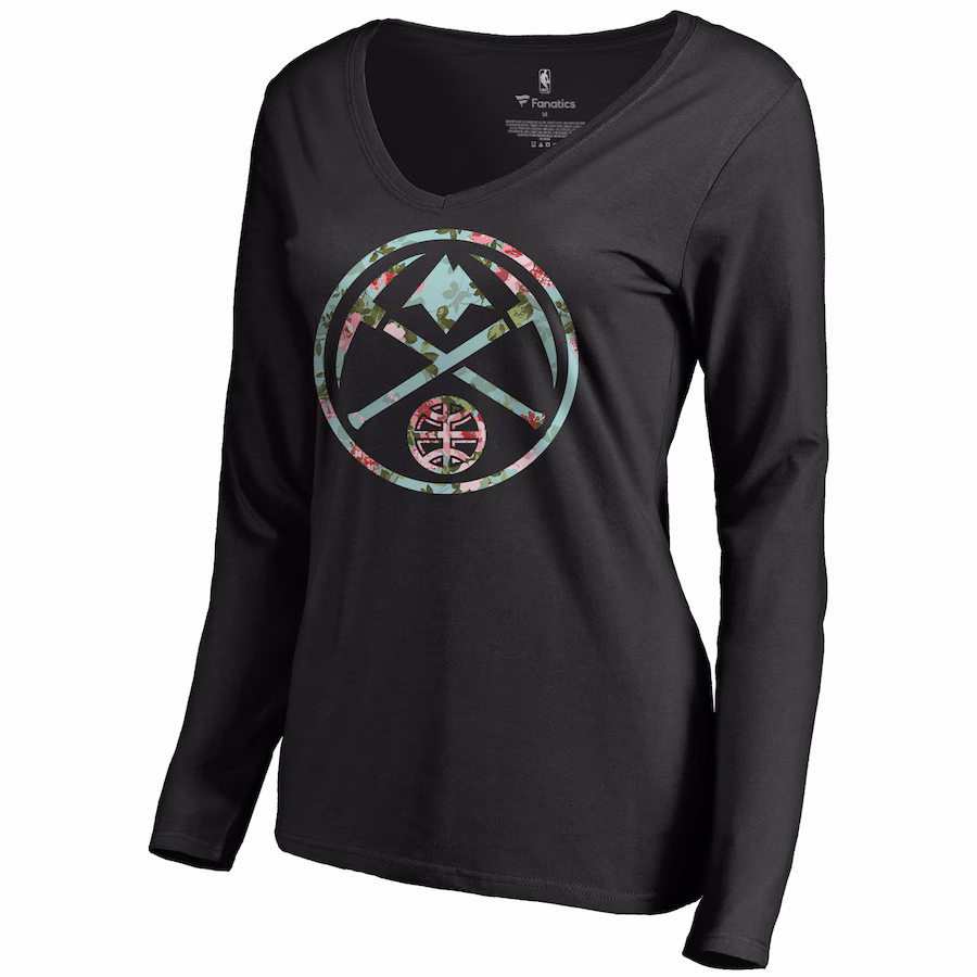 Women's Denver Nuggets Black Lovely Long Sleeve V-Neck T-Shirt - ujerseystore