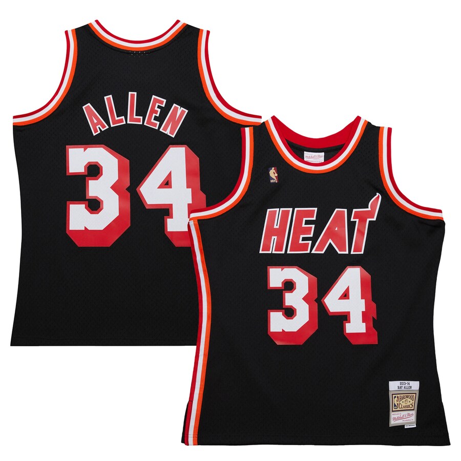 Men's Miami Heat Ray Allen Mitchell & Ness Black 2013/14 Hardwood Classics Swingman Jersey - ujerseystore